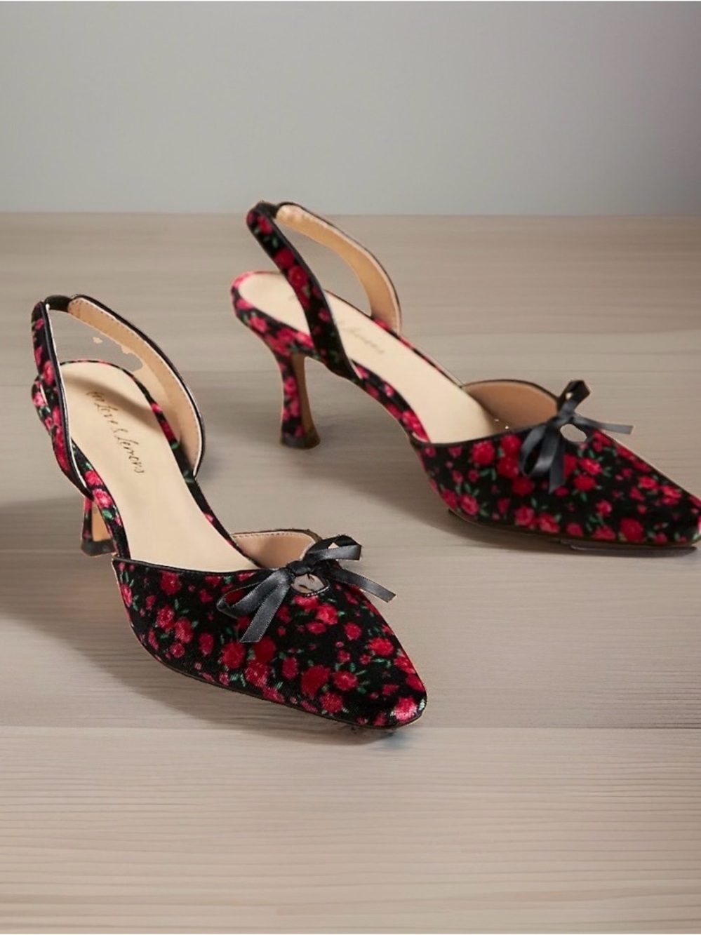 For Love & Lemons Lyana Floral Velvet Slingback Heels NIB~7